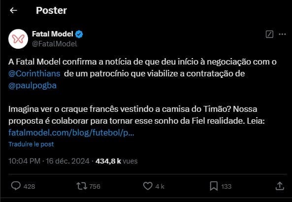 Pogba, surnommé ‘’La pioche’’, représenterait une opportunité rare pour les Corinthians, de renforcer leur équipe et leur image.