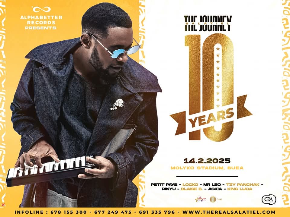 Le 14 février 2025, le musicien camerounais Salatiel Livenja Bessong dit simplement SALATIEL célèbrera ses dix ans de carrière solo au stade Molyko de Buéa.