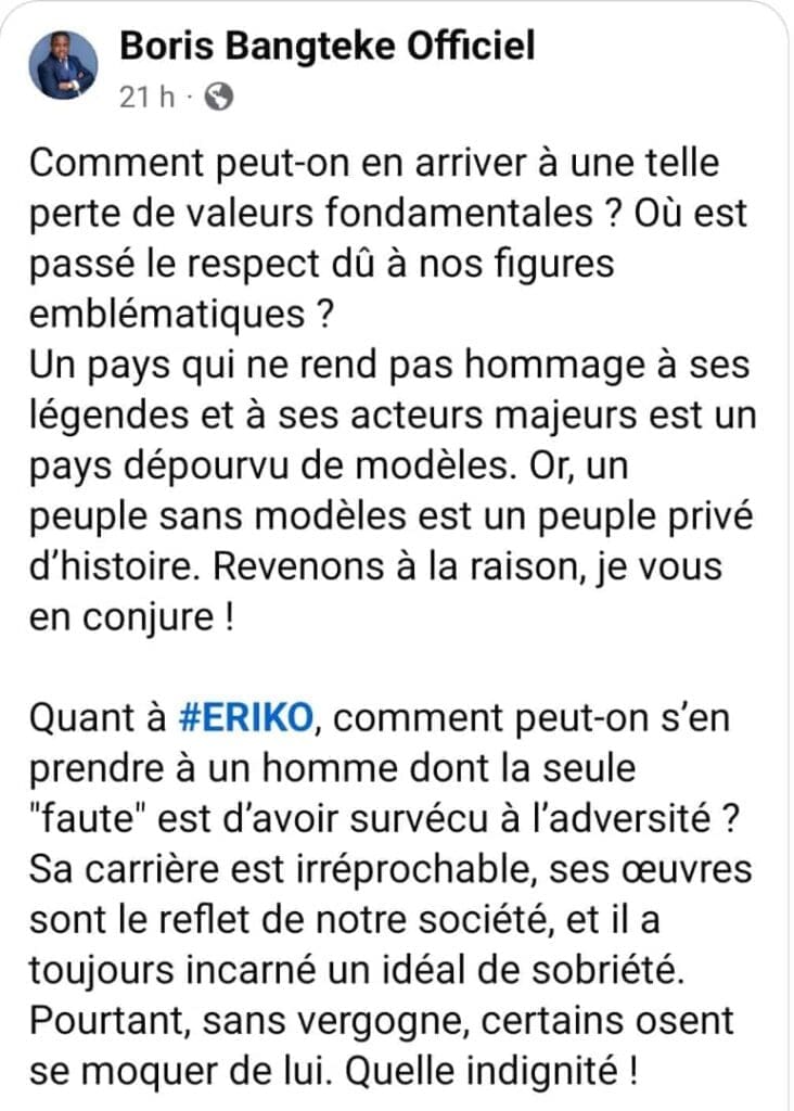 Je pense qu'on devrait soutenir l'artiste Eriko au lieu de se moquer de lui comme je lis un peu partout. Il sort d'un très grave accident ayons un peu de compassion
