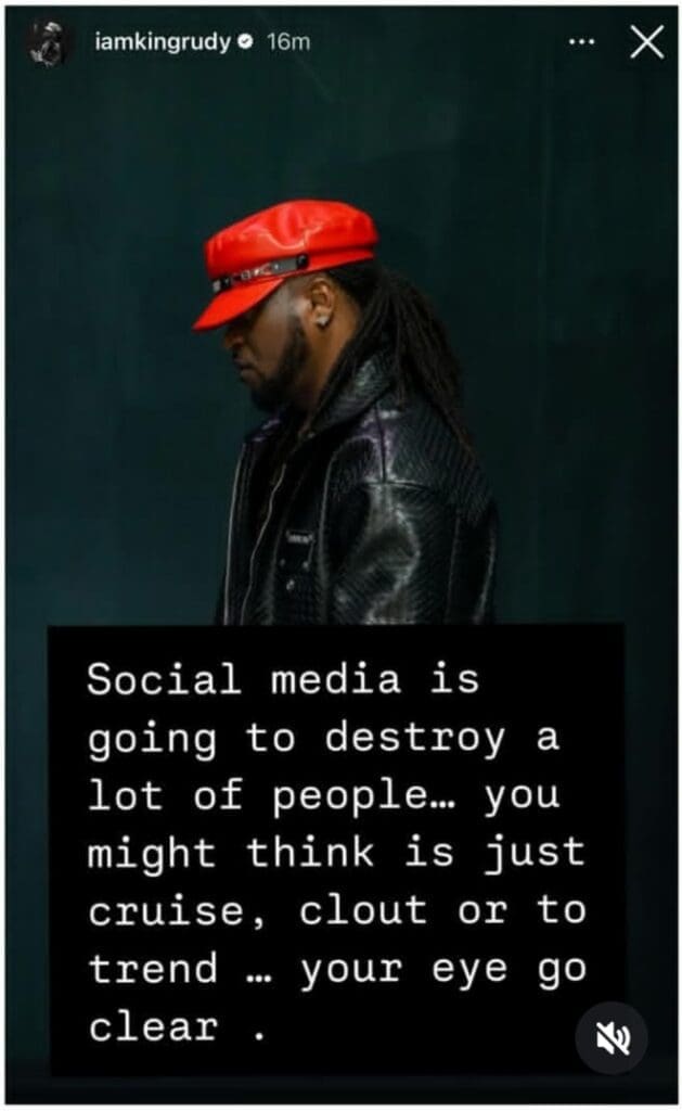 Le chanteur nigérian, ex membre du groupe P-Square, Rudeboy, de son vrai nom Paul Okoye, a récemment publié un message sur sa story Instagram
