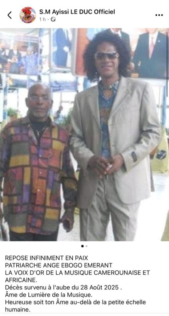 Figure emblématique du bikutsi camerounais, Ange Ebogo Émerent est décédé au petit matin ce 28 août 2025 à l’âge de 73 ans. Les artistes saluent la mémoire