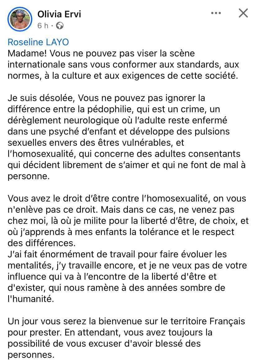 La chanteuse ivoirienne Roseline Layo fait face à une vague de critiques après avoir tenu des propos controversés sur 