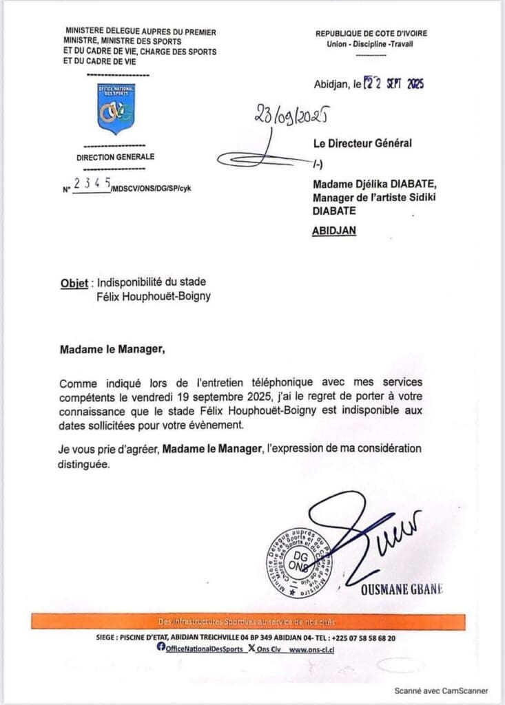 Prévu pour le 18 octobre prochain au stade Félix Houphouët-Boigny d’Abidjan, le concert géant de Sidiki Diabaté en hommage au 