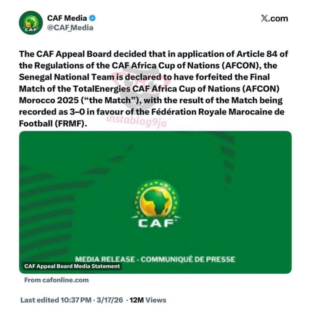 CAN 2025 : La CAF retire le trophée au Sénégal au profit du Maroc
