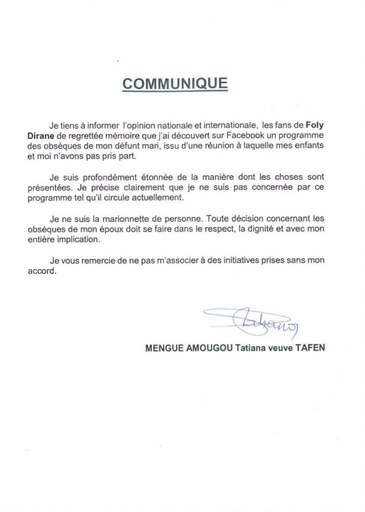 La publication du programme officiel des obsèques de Foly Dirane, dévoilé le 28 avril 2026, continue de susciter une vive polémique. 
